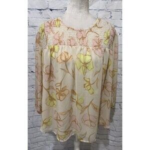 EVRI Womens Tan Yellow Peach Lightweight Floral Blouse Size 2X